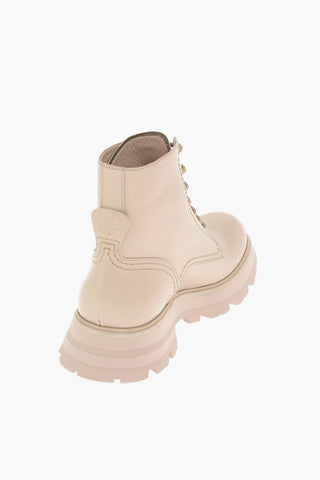 Combat Boots in Pelle con Cuciture a Vista