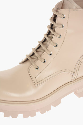 Combat Boots in Pelle con Cuciture a Vista