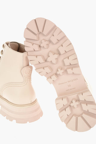 Combat Boots in Pelle con Cuciture a Vista