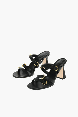 Leather Criss-crossed LARA Sabot with Gold-tone Rings 8 cm