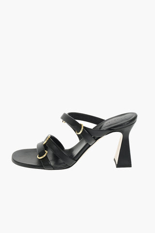 Leather Criss-crossed LARA Sabot with Gold-tone Rings 8 cm