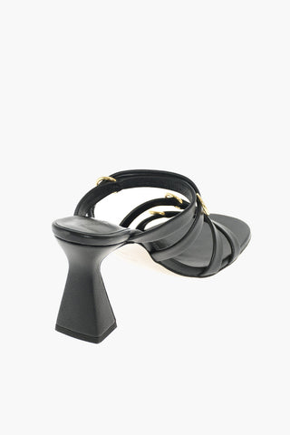 Leather Criss-crossed LARA Sabot with Gold-tone Rings 8 cm