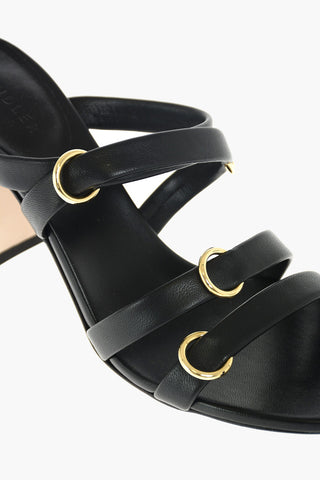 Leather Criss-crossed LARA Sabot with Gold-tone Rings 8 cm