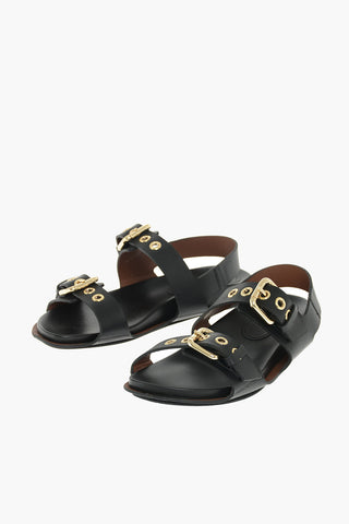 Leather Flat Sandals with Buckles