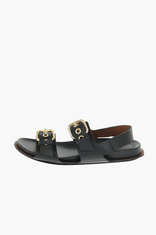 Leather Flat Sandals with Buckles