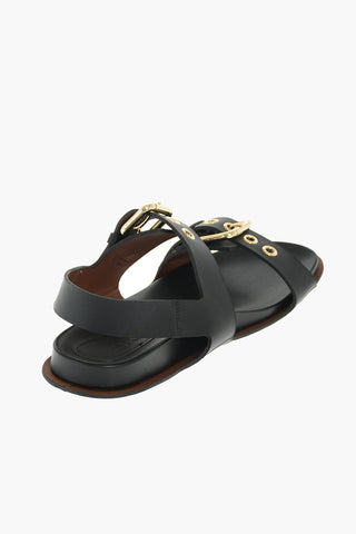 Leather Flat Sandals with Buckles