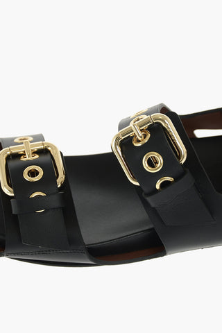 Leather Flat Sandals with Buckles