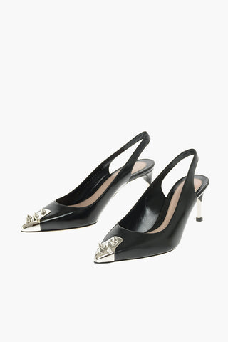 Soft Leather Slingbacks with Silver Studded Detail 6,5 cm