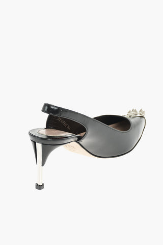 Soft Leather Slingbacks with Silver Studded Detail 6,5 cm
