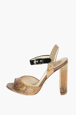 Leather SHADE Sandals with All-over Sequins 10 cm