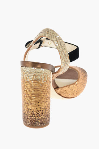 Leather SHADE Sandals with All-over Sequins 10 cm