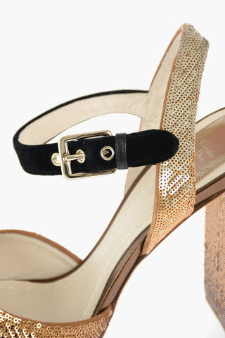 Leather SHADE Sandals with All-over Sequins 10 cm