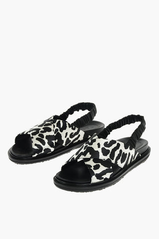Slingback Criss-crossed Flat Sandals with Leopard Print