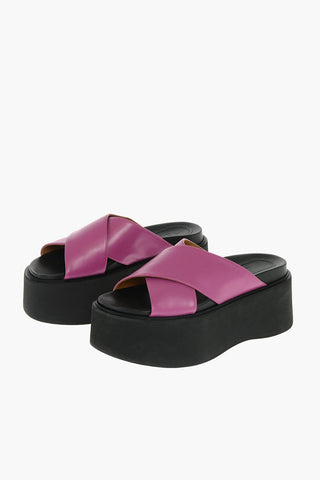 Leather Criss-crossed Wedged Sandals 7 cm