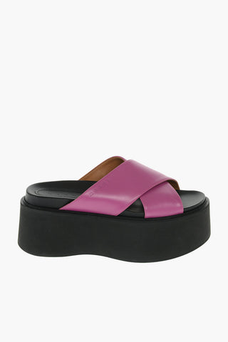 Leather Criss-crossed Wedged Sandals 7 cm