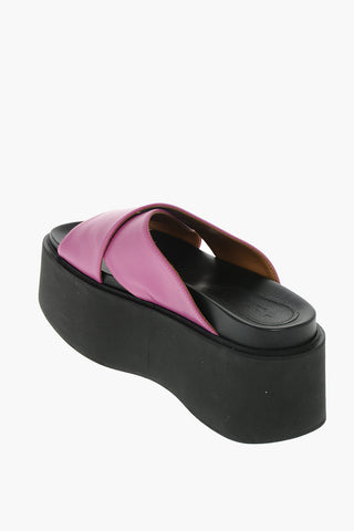 Leather Criss-crossed Wedged Sandals 7 cm