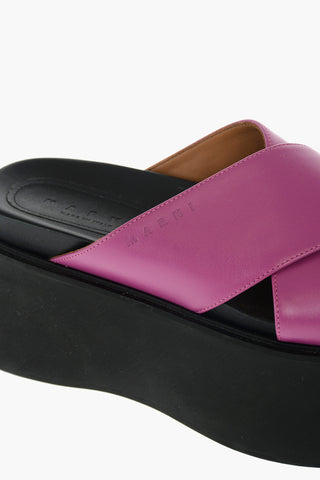 Leather Criss-crossed Wedged Sandals 7 cm