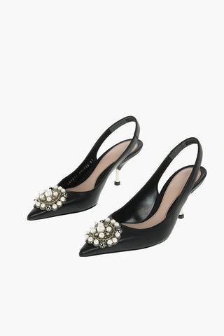 Soft Leather slingbacks with Jewel Detail 7 cm