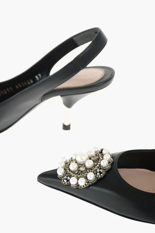 Soft Leather slingbacks with Jewel Detail 7 cm