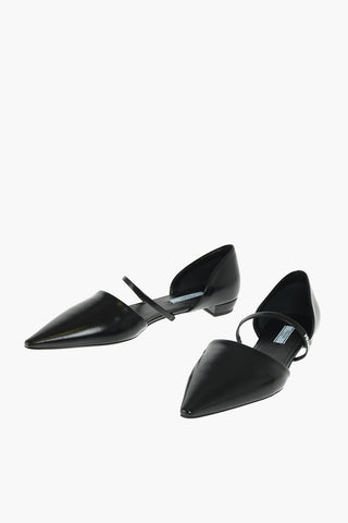 Brushed Leather Pointed-toe Flats with Contrasting Logo 2 cm