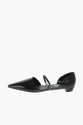 Brushed Leather Pointed-toe Flats with Contrasting Logo 2 cm
