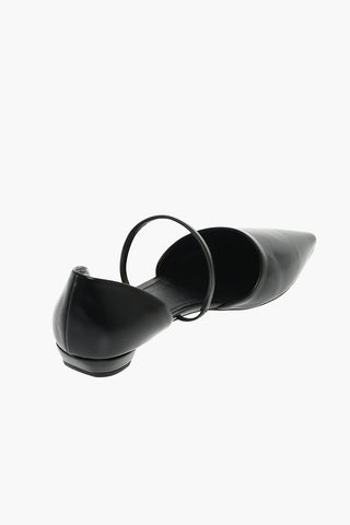 Brushed Leather Pointed-toe Flats with Contrasting Logo 2 cm