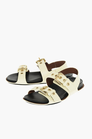 Leather Flat Sandals with Buckles