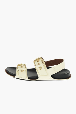 Leather Flat Sandals with Buckles