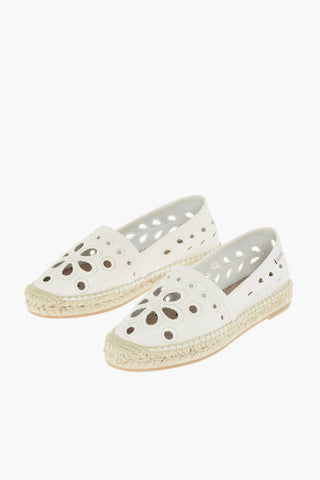 Soft Leather Espadrilles with Embroidered Floral Cut-outs