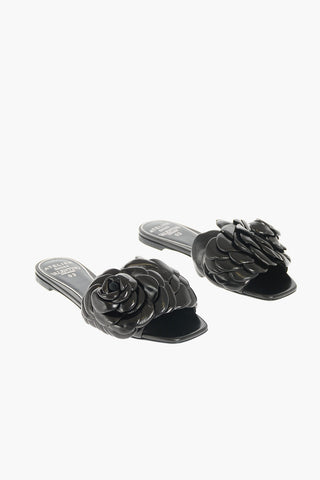 ATELIER03 Leather Slides with 3D Rose Embellishment