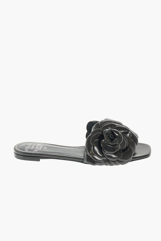 ATELIER03 Leather Slides with 3D Rose Embellishment