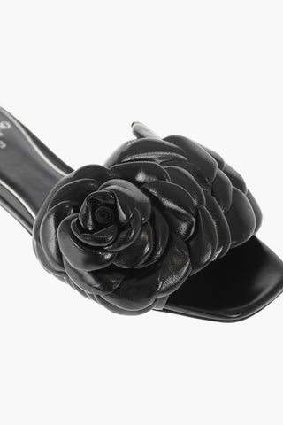 ATELIER03 Leather Slides with 3D Rose Embellishment
