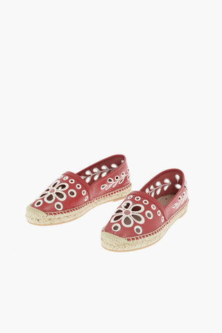 Soft Leather Espadrilles with Embroidered Floral Cut-outs