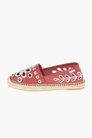 Soft Leather Espadrilles with Embroidered Floral Cut-outs