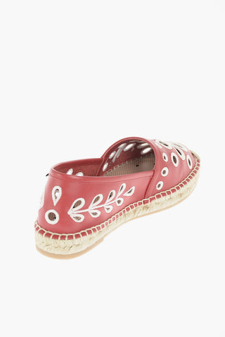 Soft Leather Espadrilles with Embroidered Floral Cut-outs