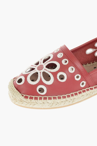 Soft Leather Espadrilles with Embroidered Floral Cut-outs