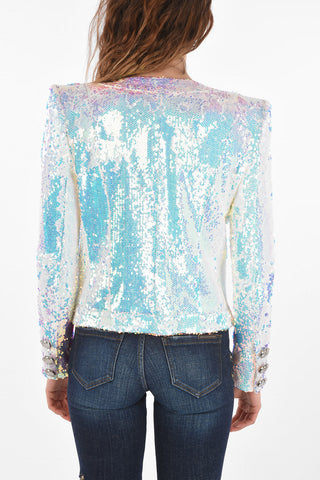 Blazer Paillettato con Bottoni Ornamentali