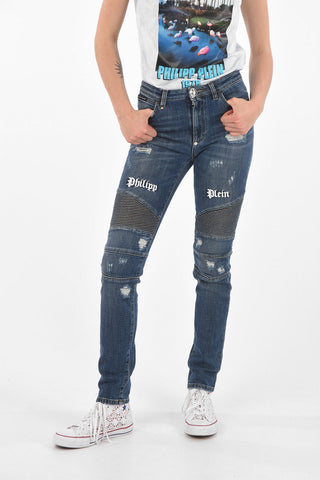 Embroidered Logo BIKER High-waisted Denims