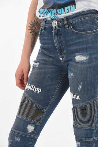Embroidered Logo BIKER High-waisted Denims
