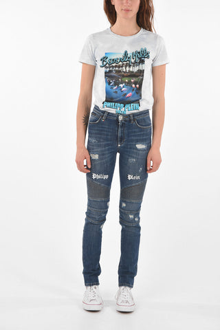 Embroidered Logo BIKER High-waisted Denims