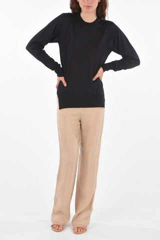 Crew Neck Side Split Cashmere Blend Sweater