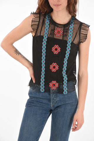 top in tulle ricamato con interno removibile