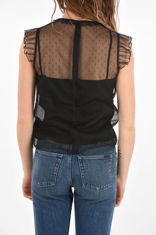 top in tulle ricamato con interno removibile