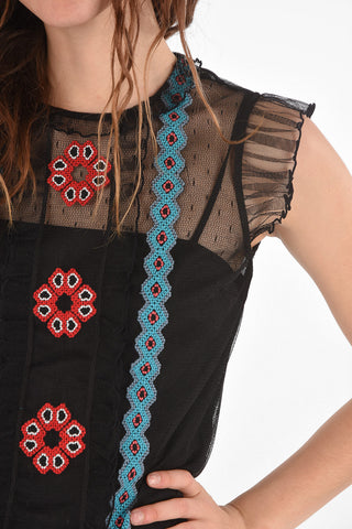 top in tulle ricamato con interno removibile