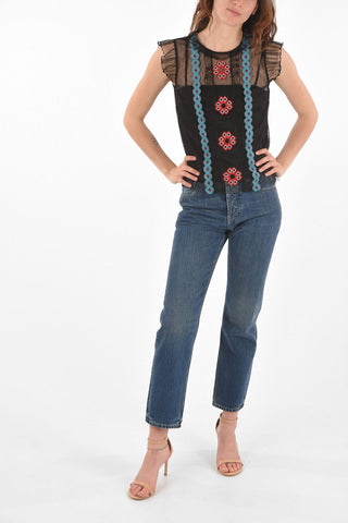 top in tulle ricamato con interno removibile
