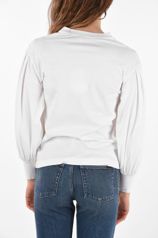Puffed-sleeve Lace Insert T-Shirt