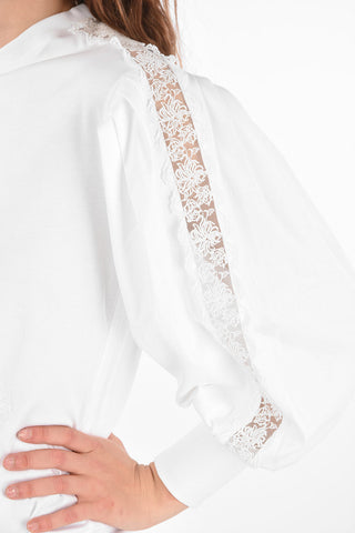 Puffed-sleeve Lace Insert T-Shirt