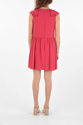 Back Zipped Ruffle-sleeved Shift Dress