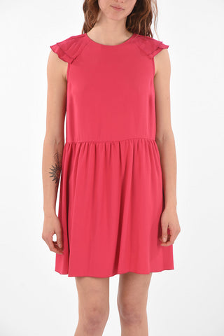 Back Zipped Ruffle-sleeved Shift Dress