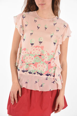 floral patterned silk ruffles top
